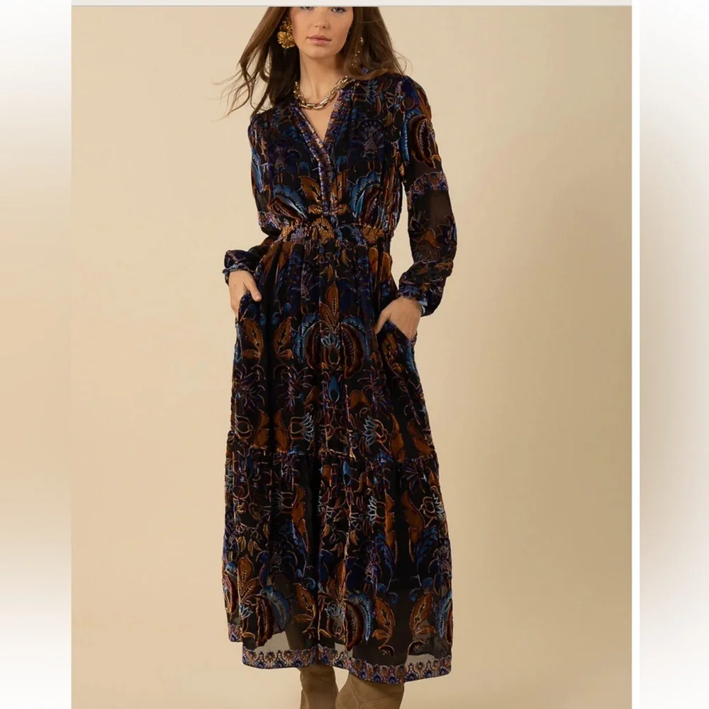 Hale Bob Los Angeles Alexa Velvet Burnout Maxi Dress size S BEAUTIFUL